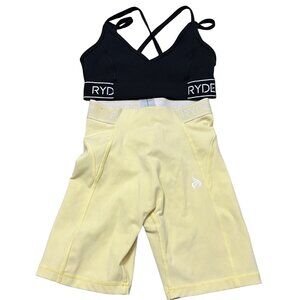 Ryder Wear Womens Lot of 2 Black Sports Bra Yellow Bike Shorts Size XSmall